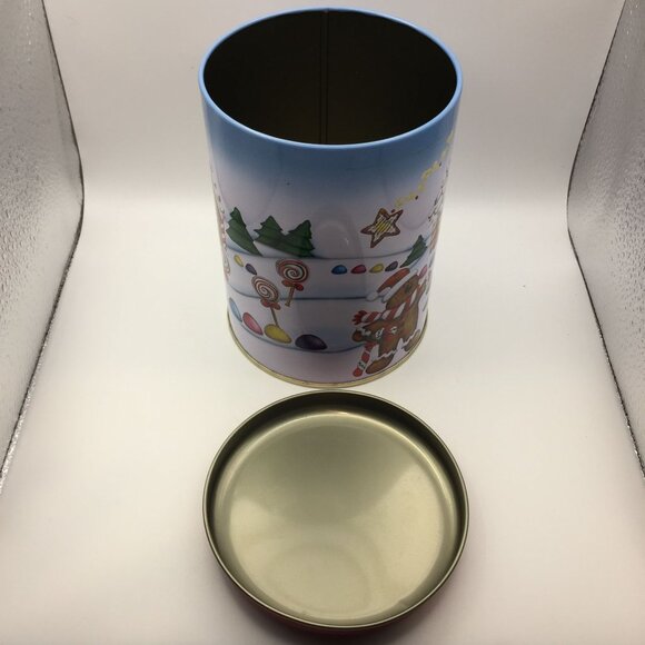 Santa's Workbench Large Round Red Canister Christmas Holiday Gingerbread Men 6" - Picture 9 of 12